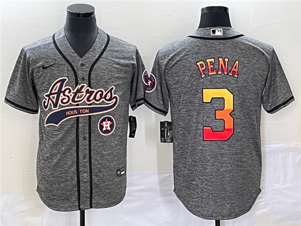 Men's Houston Astros #3 Jeremy Peña Gray With Patch Cool Base Stitched Baseball Jersey